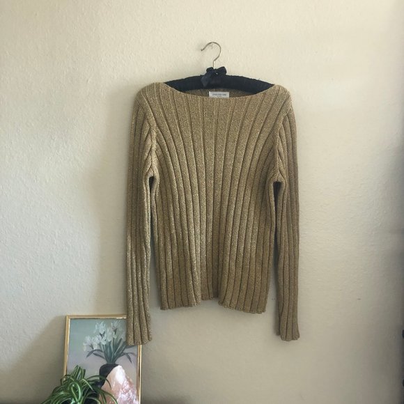80s Jones New York metallic gold pullover sweater - Picture 1 of 5
